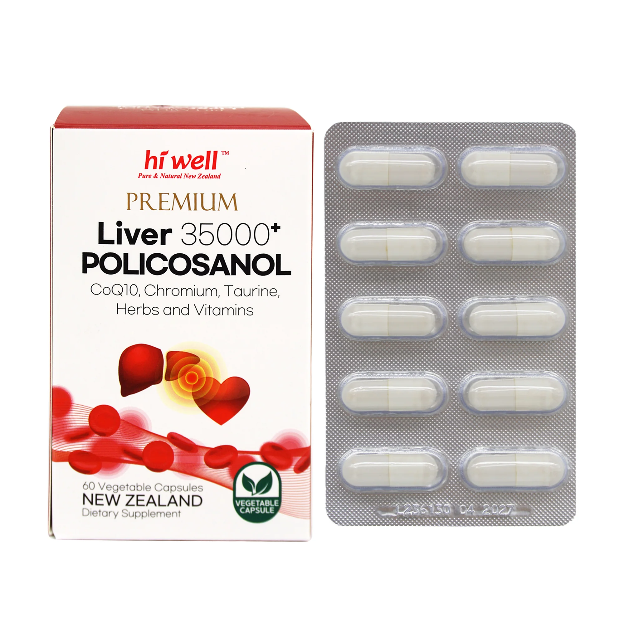 Hi Well Premium Liver 35000+ Policosanol 33.4mg 60 Vege Capsules (Exp. 04/2027) - Image 3