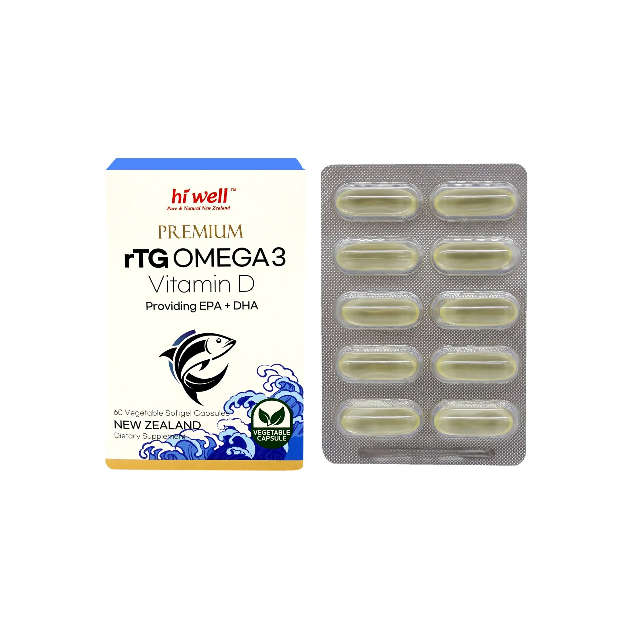 Hi Well Premium rTG Omega 3 Vitamin D 60Vegetable Softgel Capsules - Image 3